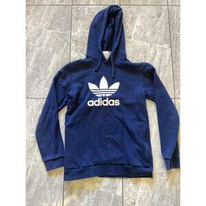 Adidas Hoodie Mens Small Navy Blue Trefoil Originals Pullover Side Zip Pocket